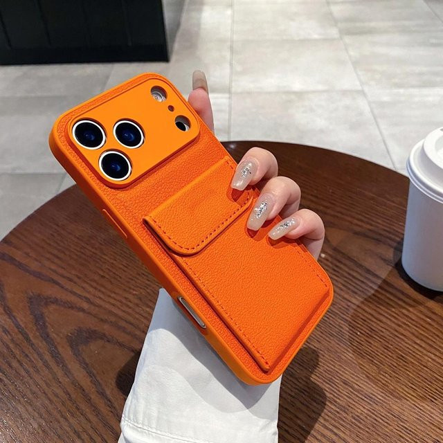 Lederhülle mit Kartensteckplatz und Geldbörse für Apple iPhone Modelle in Orange - Bild 1