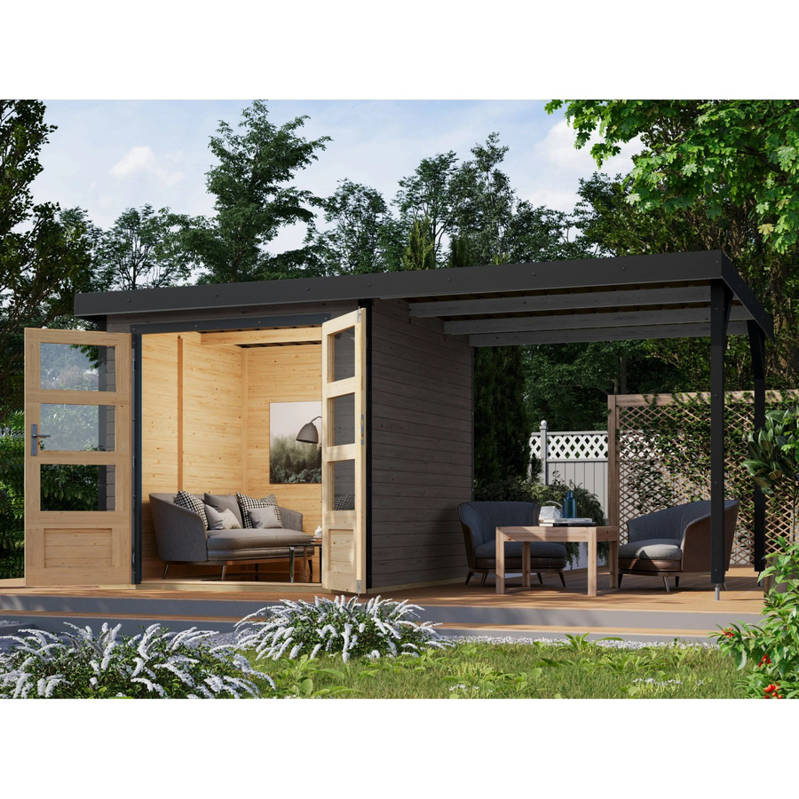 Karibu Gartenhaus Set Ernesto B in Terragrau-Anthrazit mit Anbaudach und 4,45 m² Grundfläche - Bild 2