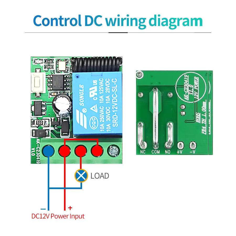 Szaoju Drahtloser RF 433 MHz Fernbedienungsschalter mit 1CH 10A Relaisempfänger und 2-Kanal-Sender für elektromagnetische Türschlösser, Schwarz - Bild 6