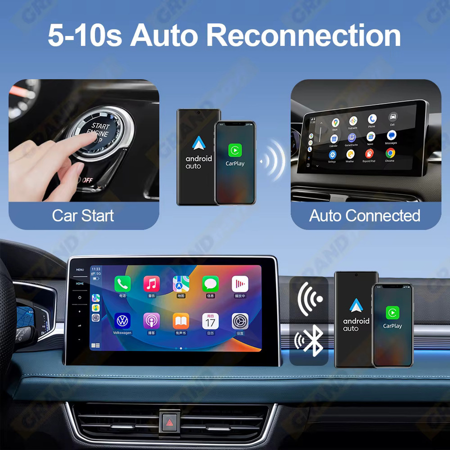 Grandnavi Kabelloser CarPlay und Android Auto Adapter mit WLAN und USB Typ-C Plug&Play in Schwarz - Bild 6