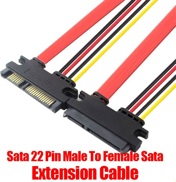 JCD SATA 22-Pin 7+15-Pin Stecker auf Buchse Verlängerungskabel für Festplatten Daten und Strom - Bild 1