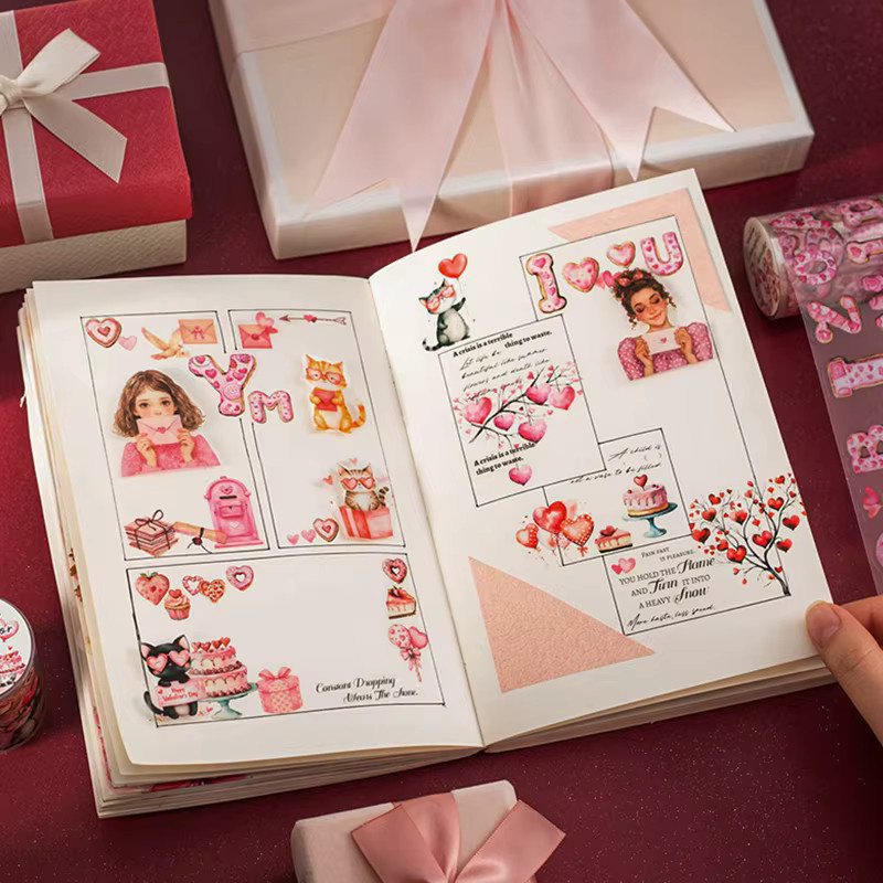 4 Rollen PET-Stanzband in Rot mit Tier- und Herzmotiven für DIY-Bastelarbeiten und Scrapbooking - Bild 6