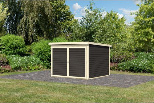 Karibu Fahrradgarage aus nordischem Fichtenholz in Terragrau mit Flachdach und vormontierter Tür, B/H/T: 226 x 167 x 212 cm - Bild 3