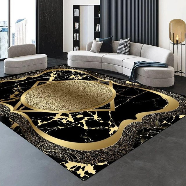 Lodestar Teppich in Gold und Schwarz, moderner abstrakter Design-Teppich aus Polyester, rutschfest, B/T: 60 x 40 cm - Bild 1