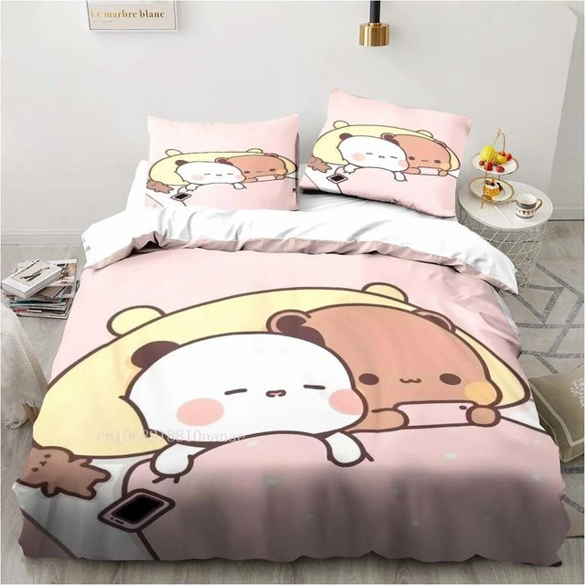 Bettwäscheset mit Bubu- und Dudu-Cartoon-Druck von Binchi Outdoor Product, rosa Microfaser-Bettwäsche für Kinder, bestehend aus Bettbezug und Kissenbezug, Breite: 173 cm, Länge: 218 cm - Bild 1