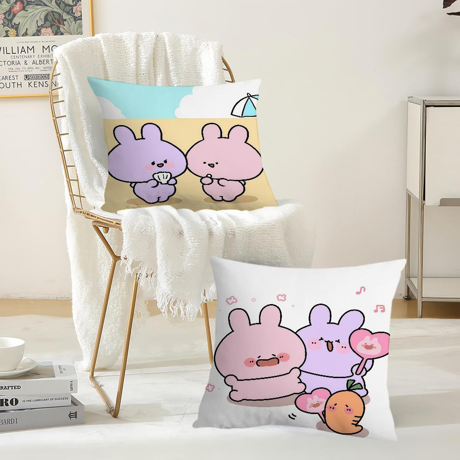 Niedliche Cartoon A-Asamimichan Kissenhülle aus Peach Skin für Schlafzimmer, Wohnzimmer und Auto, B/H: 18 x 18 cm - Bild 2