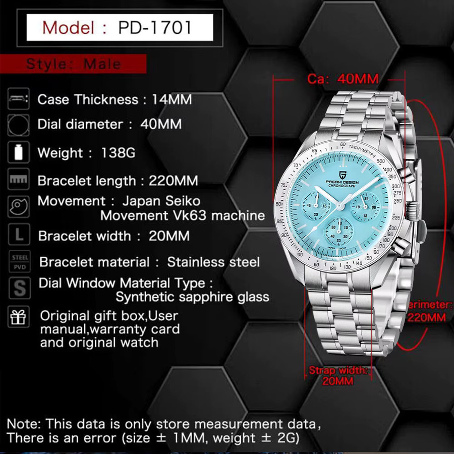 Pagani Design Chronograph, Quarz, Edelstahl, Saphirglas, Herren - Bild 6