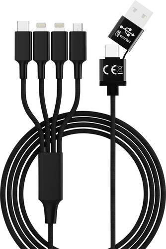 Smrter Multiladekabel mit USB-A, USB-C, Lightning und Micro-USB Stecker in Schwarz, Länge: 1,20 m - Bild 1