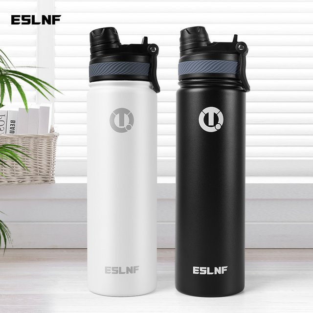 ESLNF Fahrrad-Wasserflasche aus Edelstahl in Schwarz, 650 ml Thermosflasche für Sport und Outdoor, hält Getränke heiß und kalt - Bild 1