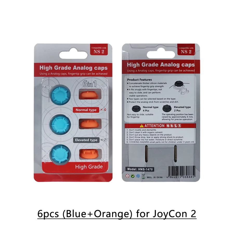 6 Stück rutschfeste Silikon-Joystick-Kappen für Switch2 JoyCon2 Controller von karbeen in Blau, Orange und Multicolour - Bild 2