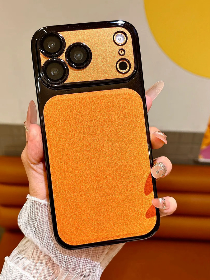 Stoßfeste Leder-Rüstungshülle mit transparenter Beschichtung für iPhone 17, 16, 15 Pro Max, 17 Pro Max und 16 Pro in Orange - Bild 4