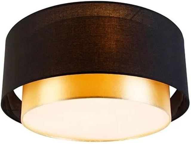 QAZQA Moderne Deckenleuchte Drum Duo in Schwarz und Gold mit 3 Flammig, Durchmesser: 50 cm - Bild 1