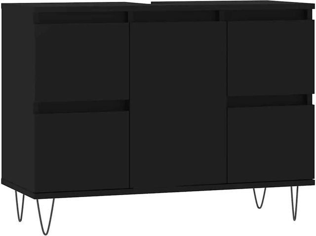 vidaXL Badschrank in Schwarz im industriellen Stil aus Holzwerkstoff und Eisen, B/T/H: 80 x 33 x 60 cm - Bild 1