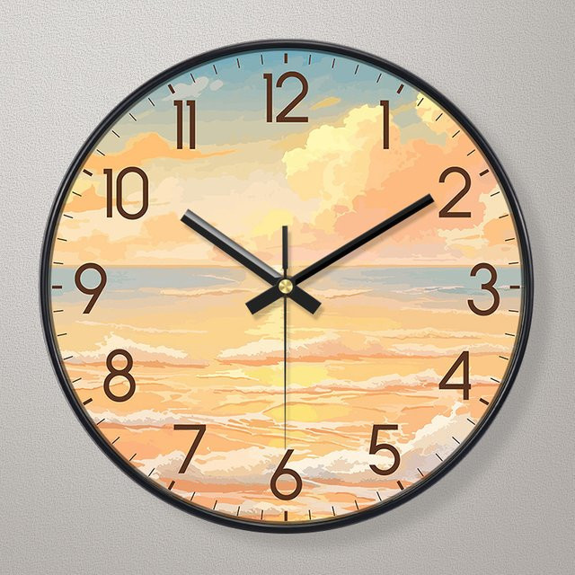 Digitale Wanduhr p.chuang Sonnenuntergang Ozean in Schwarz, batteriebetrieben, runde Kunst-Uhr für Wohnzimmer und Schlafzimmer - Bild 1