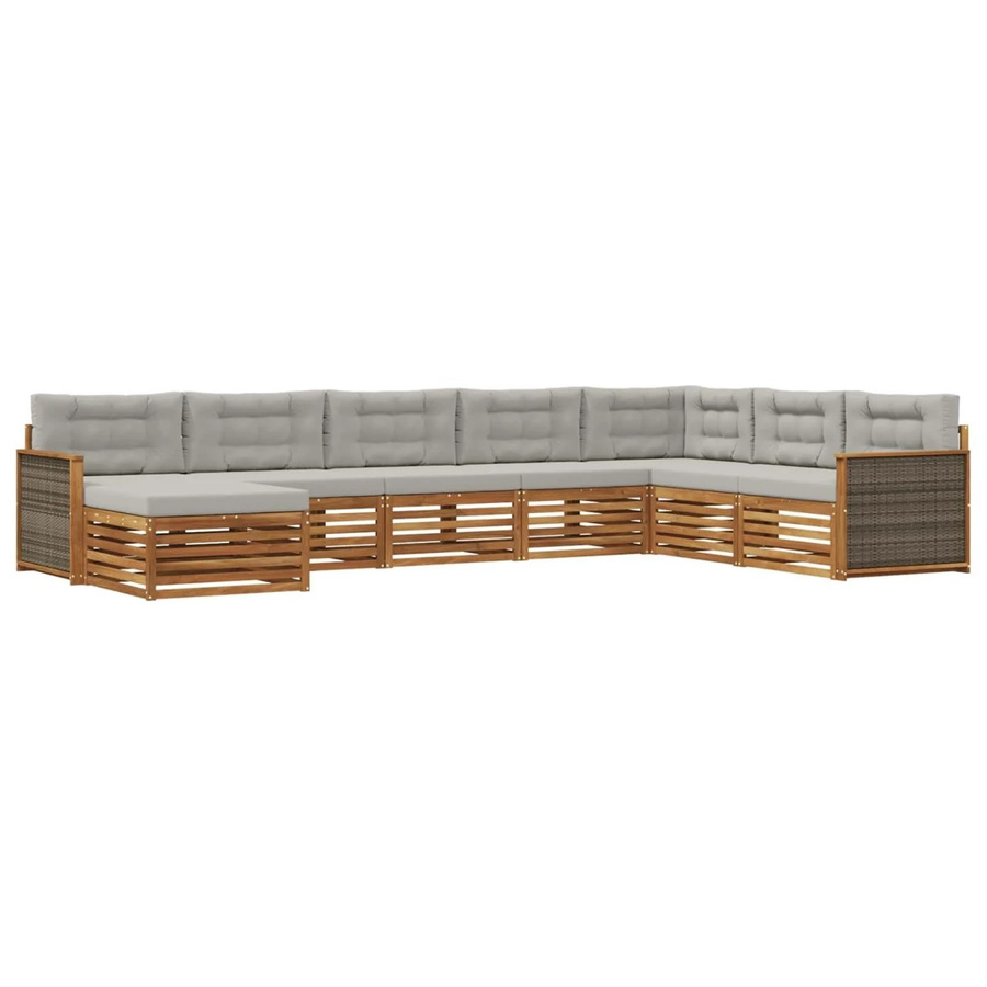 vidaXL Outdoor-Sofagarnitur L-Form aus Akazienholz mit 8 Kissen in Beige und Grau - Bild 2