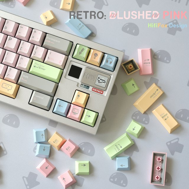 Hififox x Domikey Retro Shy Pink Keycap Set in Blushed Pink, Cherry Profile, Dye-Sub PBT für deine Tastatur - Bild 1