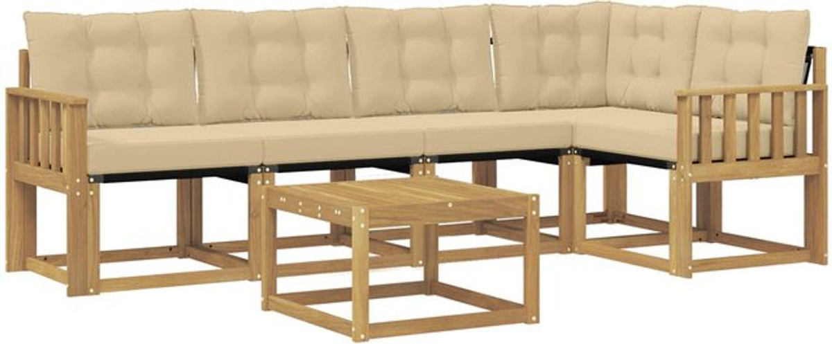 vidaXL Outdoor-Sofagarnitur aus Akazie mit 6-teiligem Loungemöbel-Set in Weiß und Beige - Bild 1