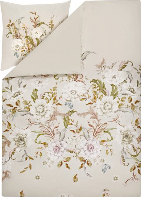 LIVARNO Mako-Satin Wendebettwäsche mit Blumenmuster in Beige und Multicolour, B/H: 155 x 220 cm und 80 x 80 cm - Bild 1