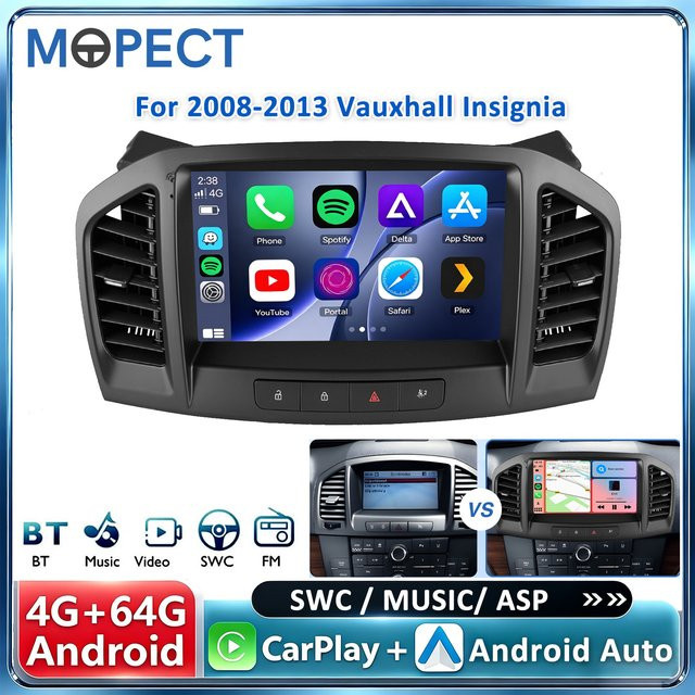 MOPECT 9 Zoll 2 DIN Autoradio für Opel Insignia 2008-2013 in Schwarz mit Android 15, 4GB RAM + 64GB Speicher, kabellosem Apple CarPlay & Android Auto, DAB+ Digitalradio, GPS-Navigation, Bluetooth und Rückfahrkamera - Bild 1