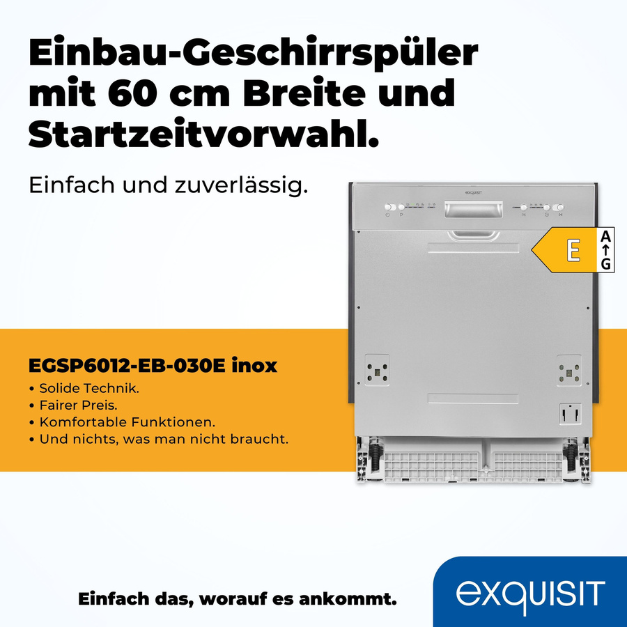 Integrierbarer Geschirrspüler Exquisit EGSP6012-EB-030E in Edelstahl-Optik, Breite: 60 cm - Bild 3