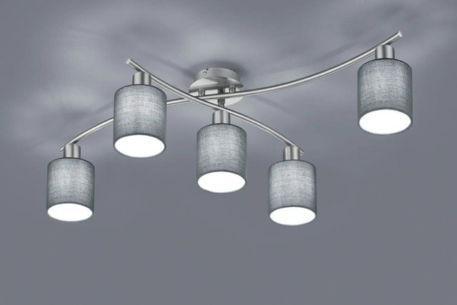 Trio Deckenlampe Garda 5-flammig in Nickel matt mit grauem Stoffschirm und E14 Fassung - Bild 1