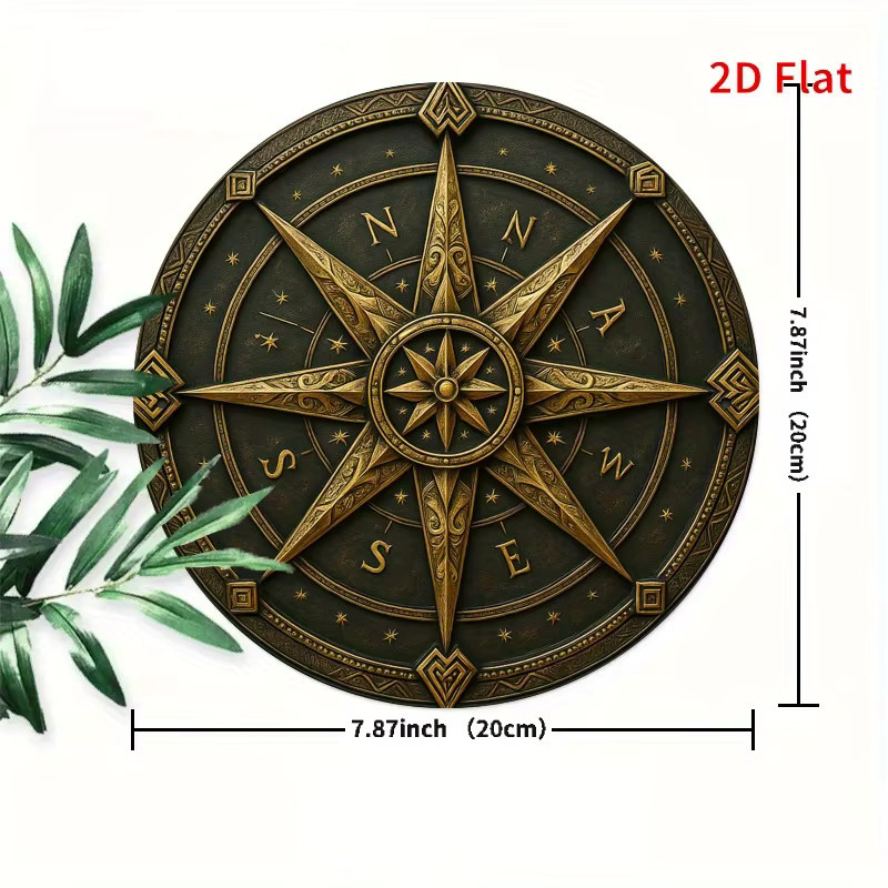 Potdemiel Vintage Kompass Wandkunst aus Metall in Gold mit Stern-Design und römischen Ziffern, Durchmesser: 19,81 cm - Bild 3