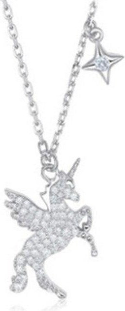 Halskette mit Anhänger Einhorn Kreuz, 925 Silber, Zirkonia, Weiß, Damen - Bild 1