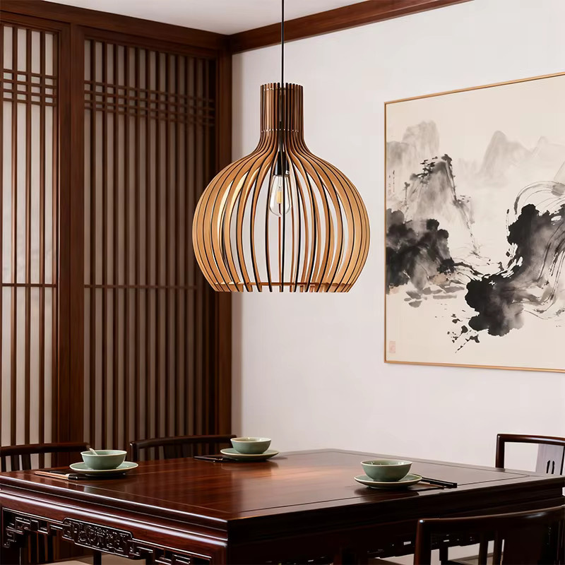 LINCCW Holz Pendelleuchte im Vogelkäfig-Design als dekorativer Kronleuchter für Wohnzimmer, Esszimmer und Flur - Bild 3