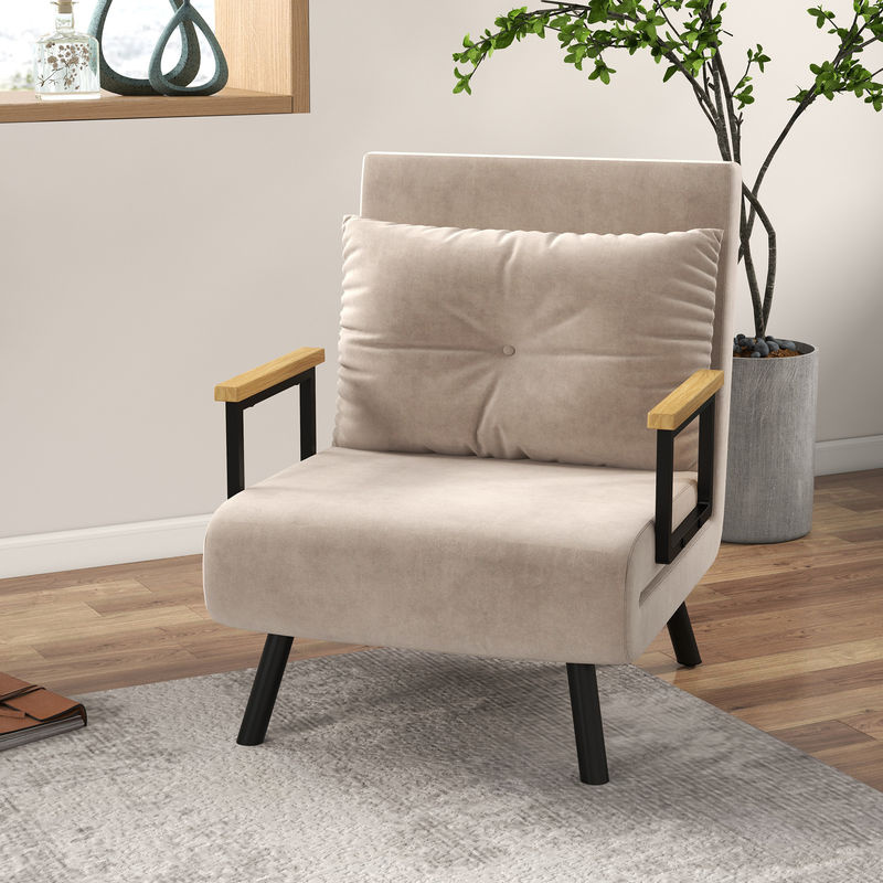 HOMCOM Schlafsofa Relaxsessel mit Bettfunktion in Samtoptik, Beige, B/T/H: 63 x 73 x 81 cm - Bild 2