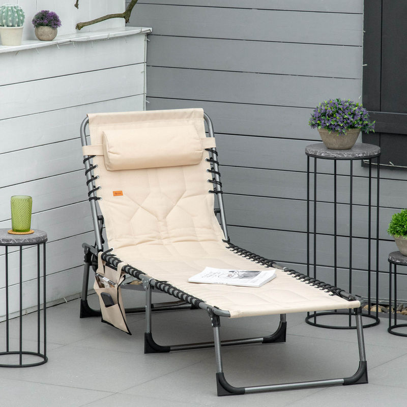 Outsunny Sonnenliege beige aus Polyester mit verstellbarer Kopfstütze und Gestell aus pulverbeschichtetem Stahl, B/H/L: 57 x 30 x 188 cm - Bild 2