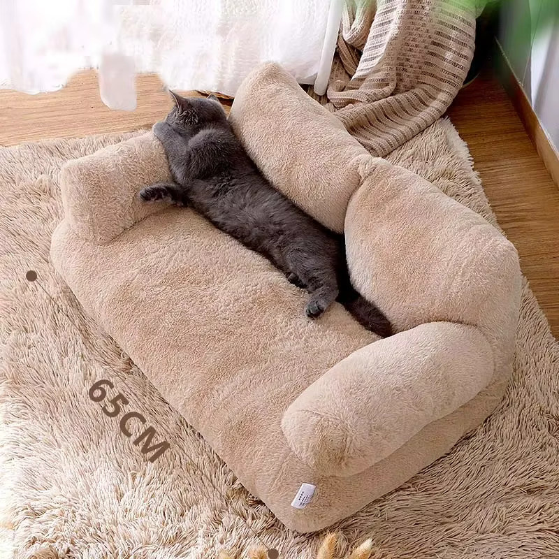 Pawstrip Luxuriöses Katzenbett in Beige als warmes Plüsch-Sofa für kleine und mittelgroße Hunde und Katzen, B/T/H: 55,0 x 38,0 x 18,0 cm - Bild 2