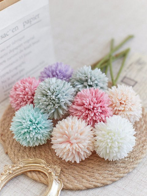 Uflower künstliche Chrysanthemen-Kugelblumen in Grün, 3 Stück Blumenstrauß für Dekoration bei Hochzeit oder Party - Bild 1