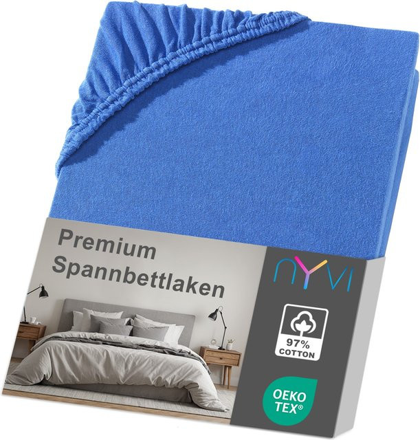 NYVI DreamScience Premium Spannbettlaken aus Baumwolle, Farbe: Royalblau, B/T: 180 x 200 cm, Höhe: 40 cm - Bild 1
