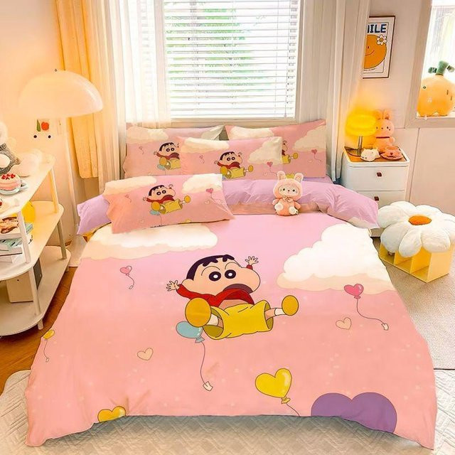 Shin-chan Buntstift Bettwäscheset aus Mikrofaser mit Bettbezug und Kissenbezug, bunt, B/H: 175 x 220 cm - Bild 1