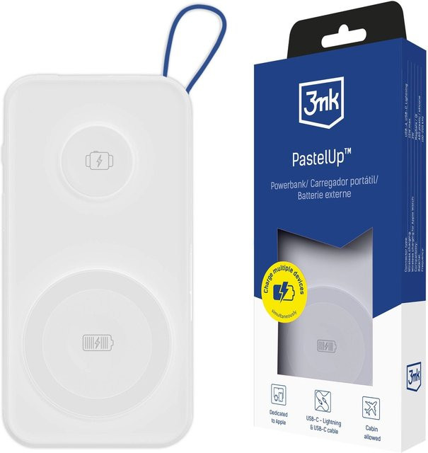 3MK PastelUp Externer Wireless-Akku in Weiß mit 10000mAh, 22.5W Schnellladung (QC, PD, FQI) und Anschlüssen für USB-A sowie USB-C - Bild 1