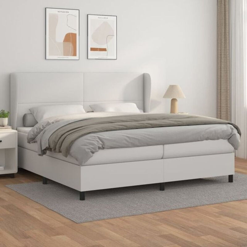 vidaxl Boxspringbett mit Matratze in Weiß aus Kunstleder und Massivholz B/T/H: 200 x 200 x 128 cm - Bild 1