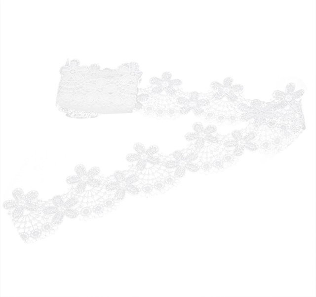 OutsideWorld Spitzenband Fünfblattblume mit Pailletten in Weiß, Breite: 5 cm - Bild 1