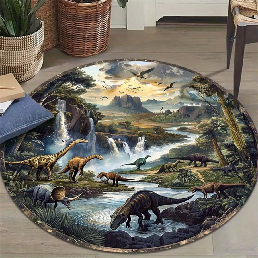 VIKAMA Rund Teppich mit 3D-Dinosaurier-Print, rutschfest, Mehrfarbig - Bild 2