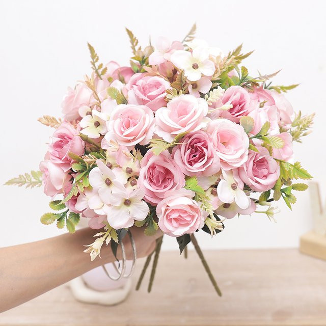 Künstliche Blumen Kahaul Set aus Rosen und Hortensien in Orange, Gelb und Pink für Hochzeit, Party und Weihnachtsdekoration - Bild 1