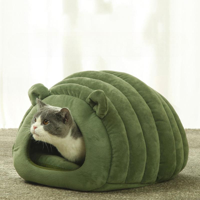 Warme japanische Katzenhütte aus Stoff für Herbst und Winter, halbgeschlossenes Katzenbett, B/T/H: 40 x 35 x 35 cm - Bild 3