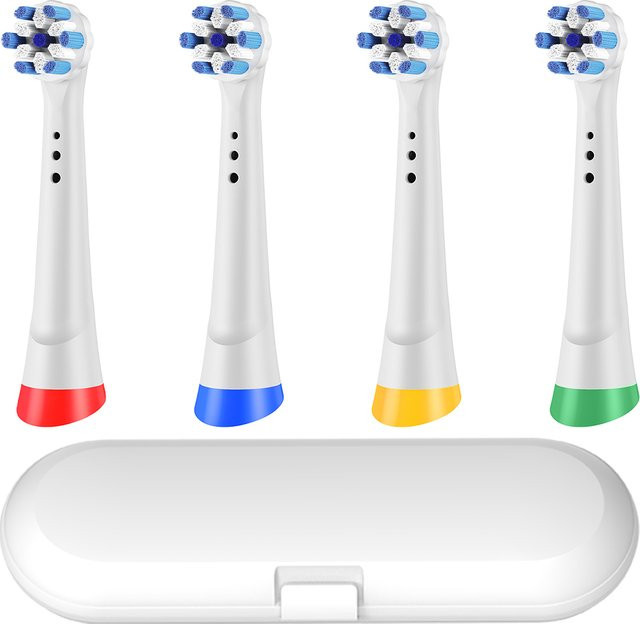 eelhoe Ersatzbürstenköpfe Set mit Reiseetui für elektrische Zahnbürsten der Oral B iO-Serie, 4 Stück, Schwarz und Weiß - Bild 1