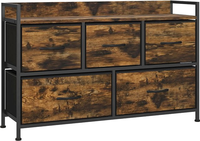 HOMCOM Kommode Aufbewahrungsschrank mit 5 Schubladen im Industriestil, Braun - Bild 1