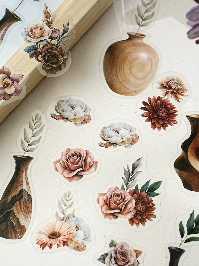 Etori Life Aquarell-Aufkleber mit braunem Floral-Sandalwood-Design, 20 Stück Vintage-Dekorationsaufkleber für Scrapbooking und Laptop - Bild 5