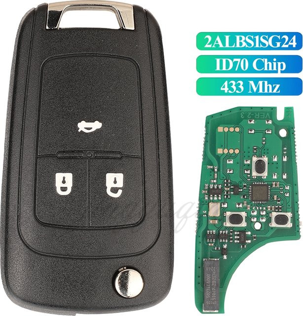 Jingyuqin Fernbedienung Autoschlüssel mit ID70 Chip 433 MHz für Chevrolet Aveo Cavalier 2019 2020 in Schwarz - Bild 1
