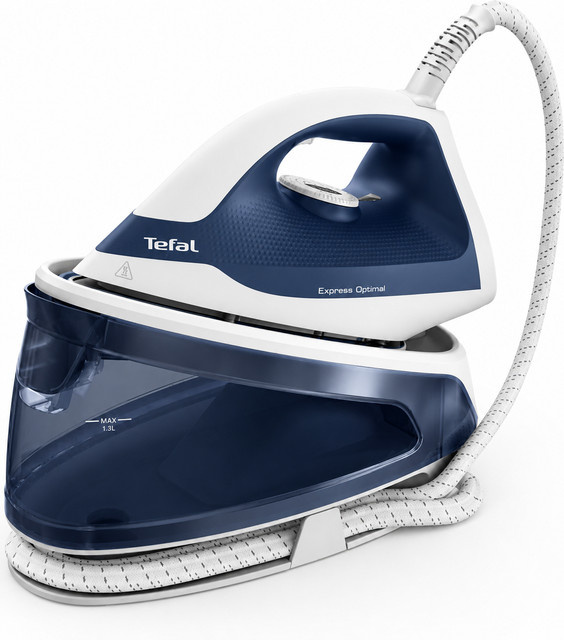 Tefal Express Optimal Dampfbügelstation SV4110 in Weiß und Blau mit 2200 W Leistung, Keramik-Bügelsohle und Anti-Calc-Funktion - Bild 1