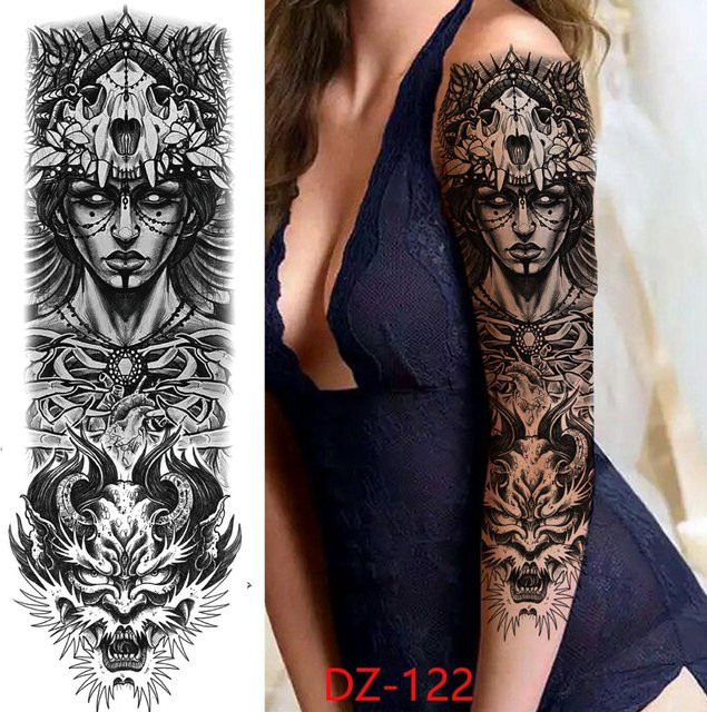Temporäre Tattoo-Ärmel Unisex, Kompass Wolfskopf Auge Löwengott Feder - Bild 1