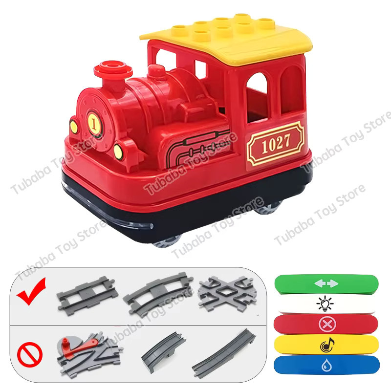 XMWL Kinder Eisenbahngleis Zubehör mit großen Bausteinen in Mehrfarbig, pädagogisches STEM Spielzeug für Kleinkinder - Bild 2