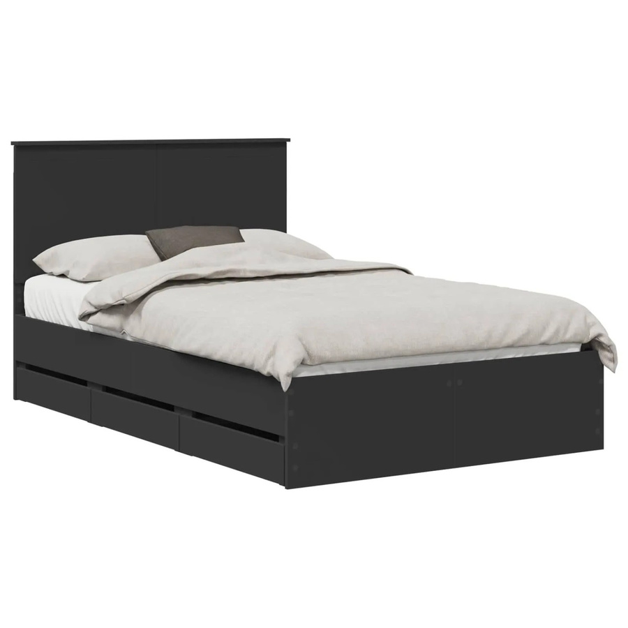 vidaXL Bettrahmen mit Schubladen in Schwarz aus Holzwerkstoff, B/T/H: 120 x 200 cm - Bild 2