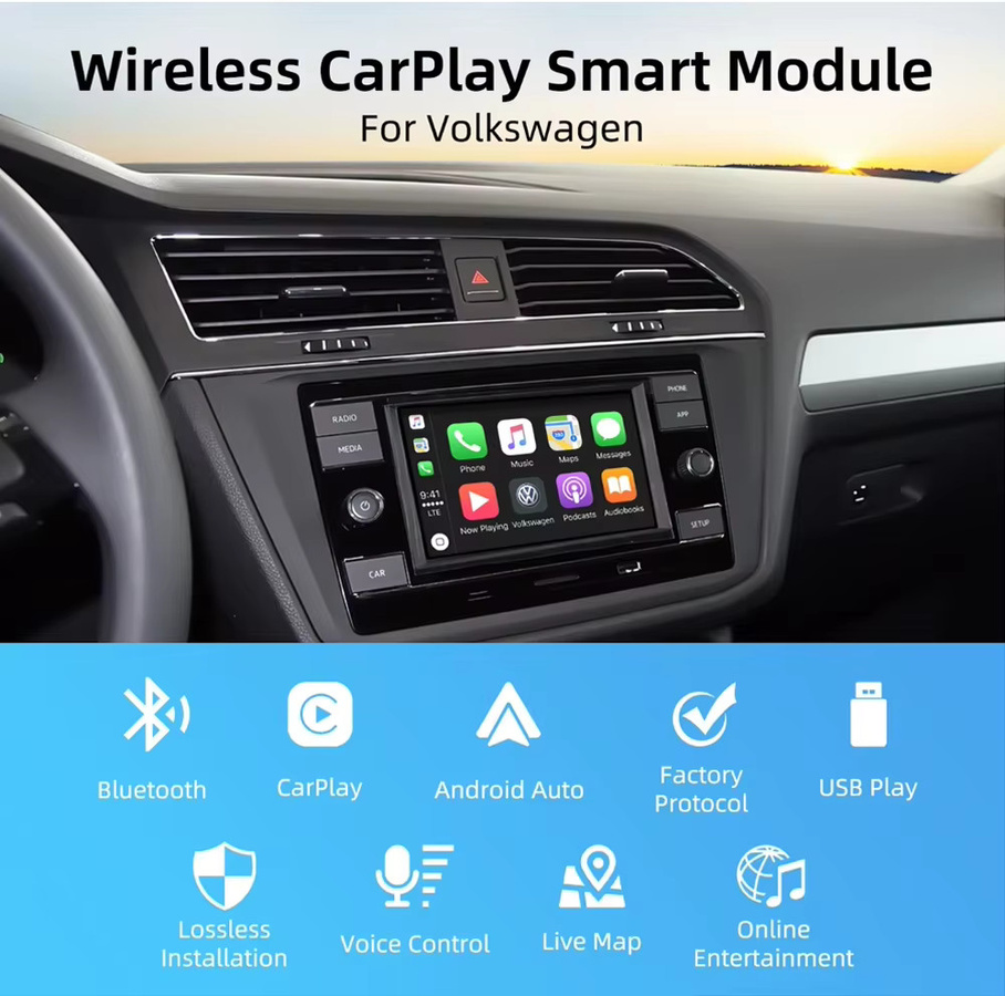 CARABC Drahtloses CarPlay und Android Auto Modul mit Airplay für VW Volkswagen MIB Skoda Octavia A5 Golf 7 Polo Passat B8 in Schwarz - Bild 4