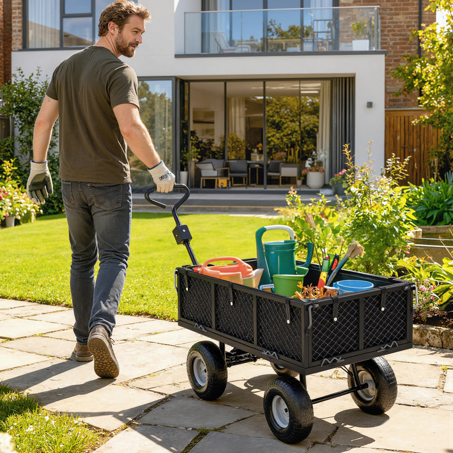 Outsunny Gartenwagen Schwarz mit Luftreifen und herausnehmbarer Plane, 114 l Transportwagen bis 300 kg belastbar - Bild 2